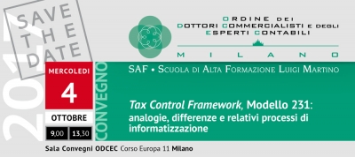 Convegno &#039;Tax Control Framework, Modello 231: analogie, differenze e relativi processi di informatizzazione&#039;
